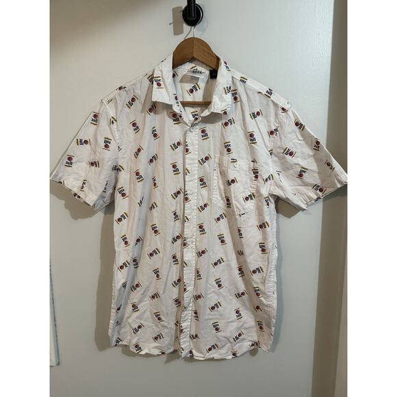 Men’s Miller Lite Button Down Shirt Medium Features Miller Lite Cans Pattern. - Picture 1 of 4